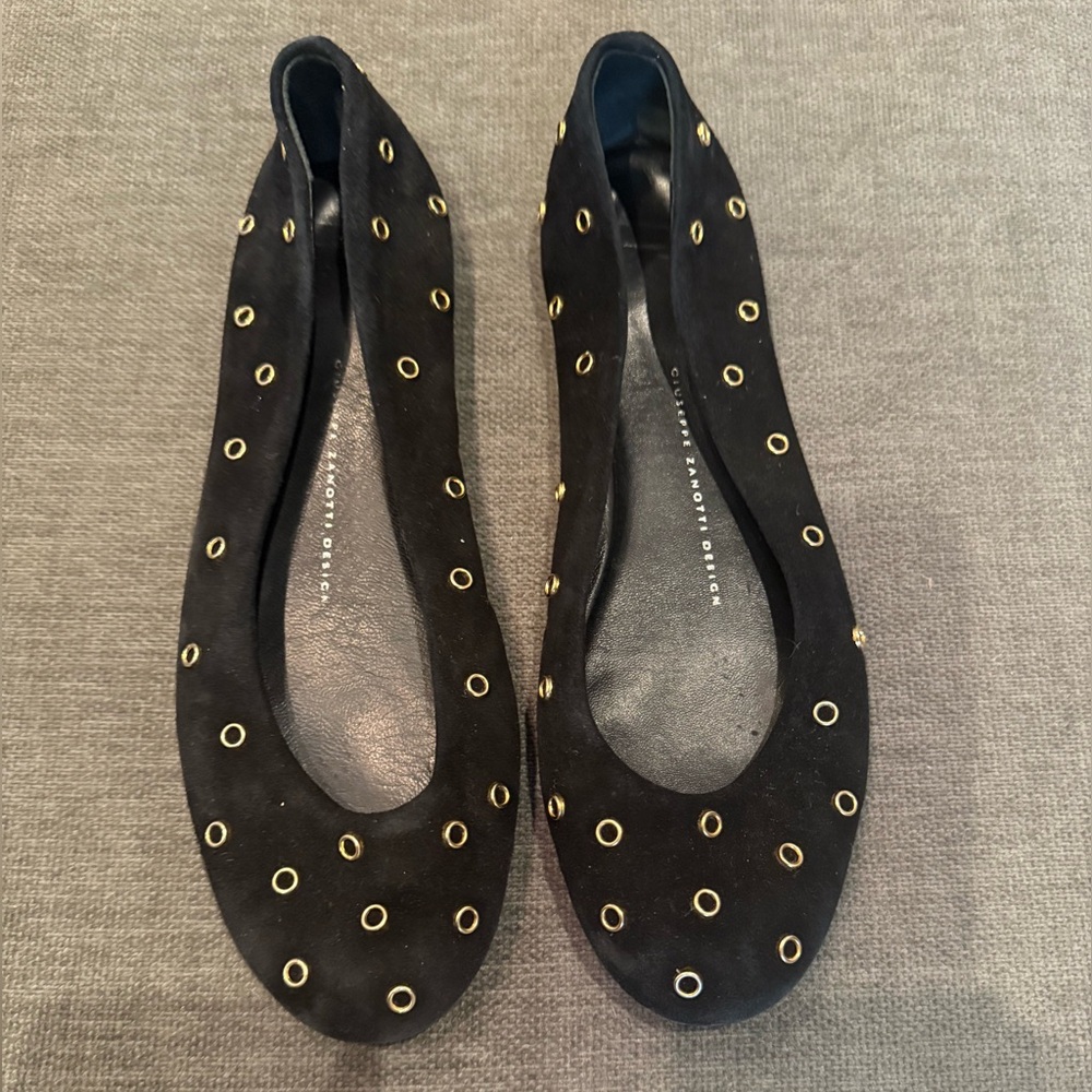 Giuseppe Zanotti Black Flats with Gold Accents